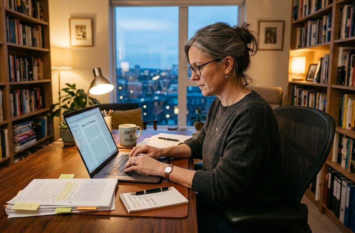 Ghostwriter working on manuscript
